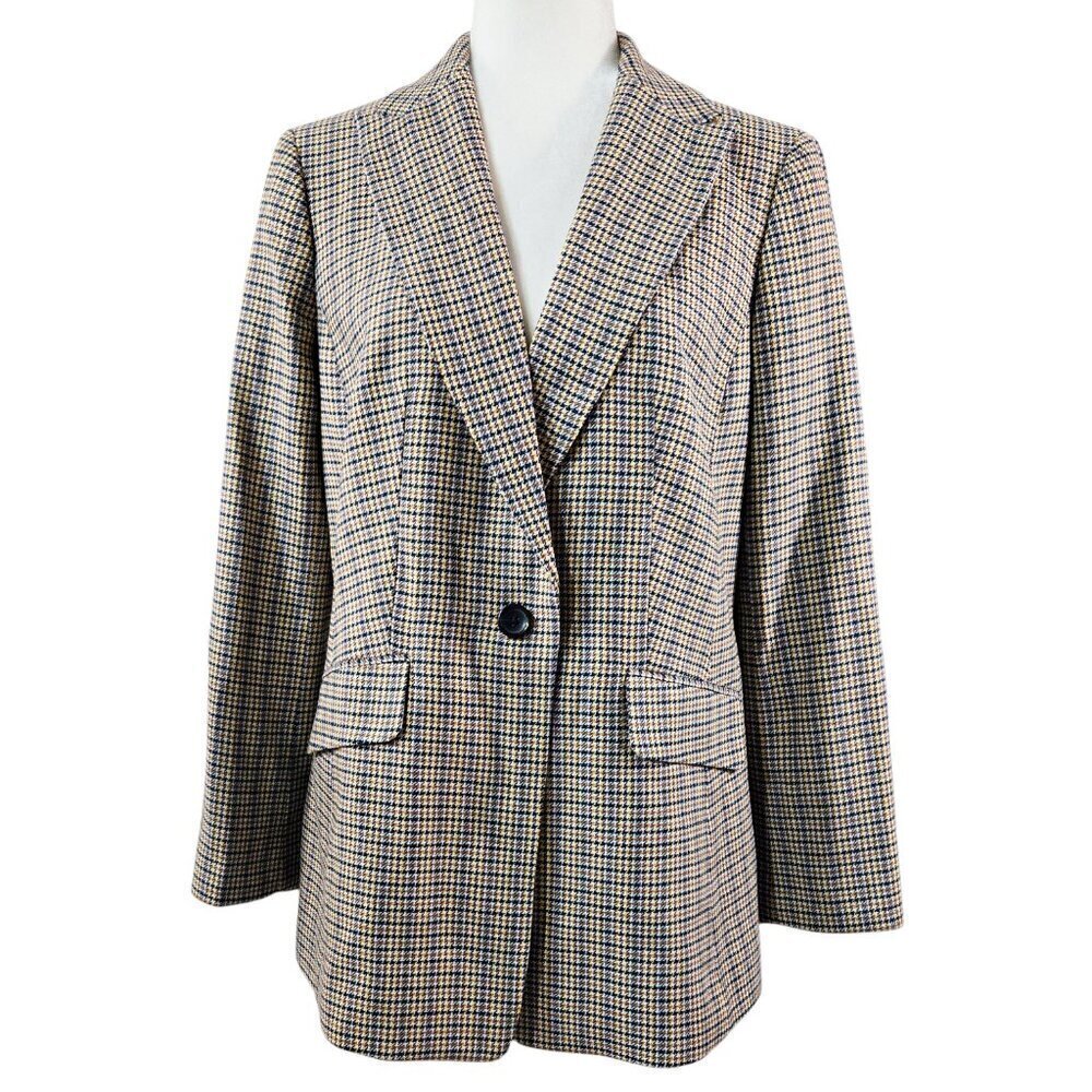 Talbots NWT Multicolor Houndstooth Longline Blazer Woven in Italy Preppy PETITE